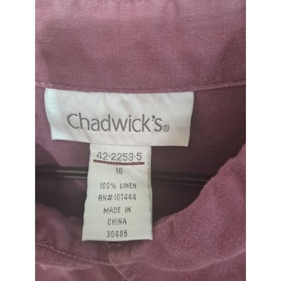 Chadwick's Women's 16 Dark Mauve Long Sleeve Linen Button-Up Breast Pocket Shirt - Picture 2 of 7